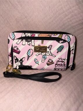 Pink Dog & Dessert Print Wristlet Wallet